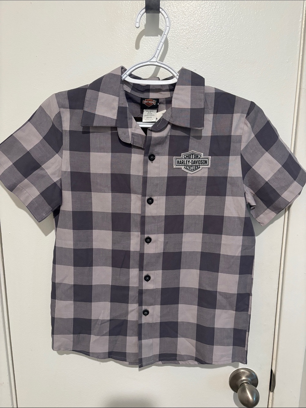 Harley-Davidson Black & Gray Plaid Short Sleeve Button-Up Shirt